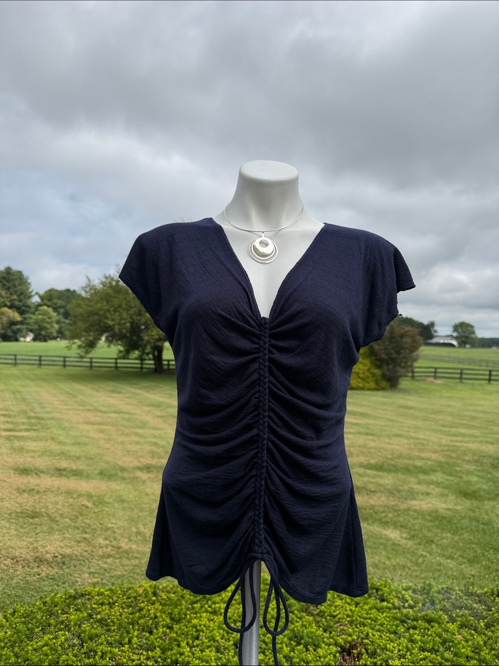 NWT, Max Studio, Ruched V-Neck Drawstring Blouse